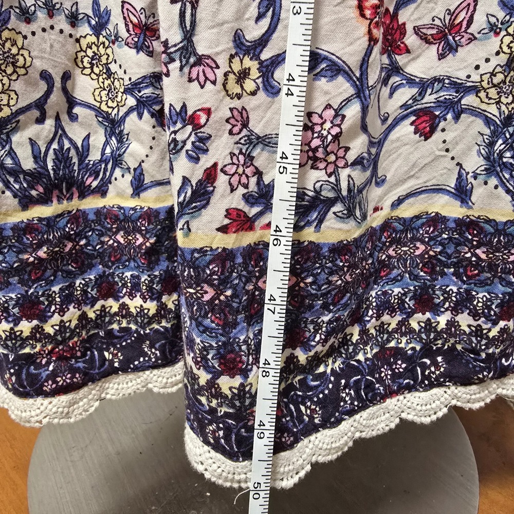 Angie Boho Floral Maxi Dress Medium Smocked Lace Trim Straps Flowy Festival Mix - Picture 11 of 14
